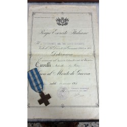 Cross of Merit Medal with certificate awarded to Lieutenant Colonel Pietro Cavalli Molinelli during the First World War