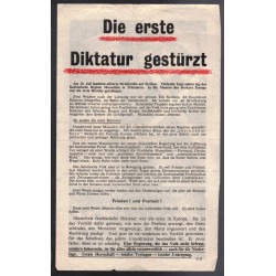 Dieses Dokument ist ein alliiertes Propagandablatt aus dem Zweiten Weltkrieg mit dem Titel „Die erste Diktatur gestürzt“