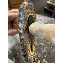 Stunning Malay ceremonial kriss, straight blade, mother-of-pearl hilt.