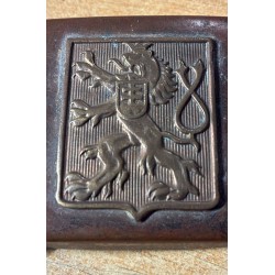 This brass military buckle is a rare belt buckle used by the Czechoslovak Army between 1918 and 1939