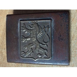 This brass military buckle is a rare belt buckle used by the Czechoslovak Army between 1918 and 1939