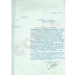 Documento inviato dal Segretario Federale di Torino al Segretario del Fascio di Trofarello