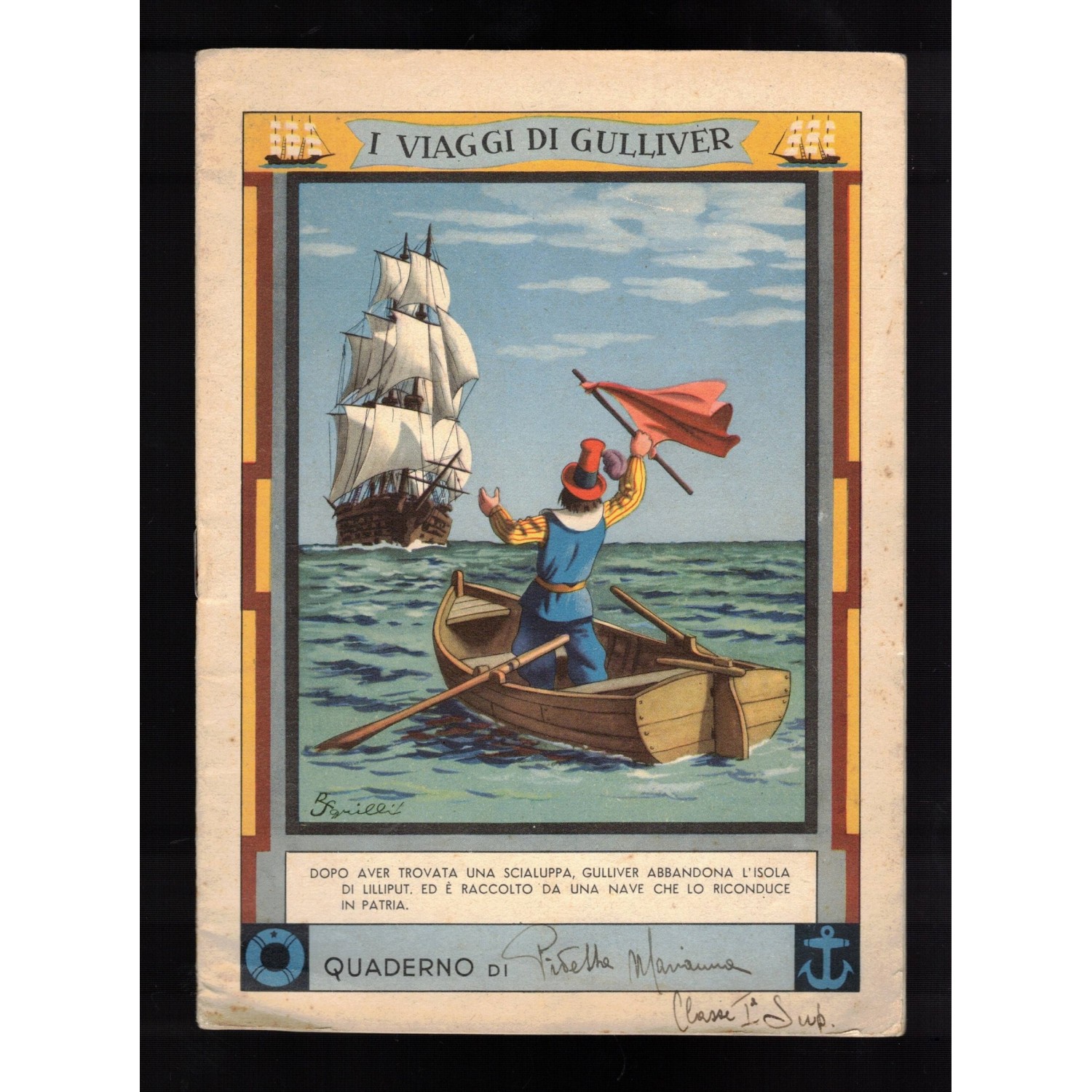 Quaderno scolastico anni 1922/1945  I Viaggi di Gulliver