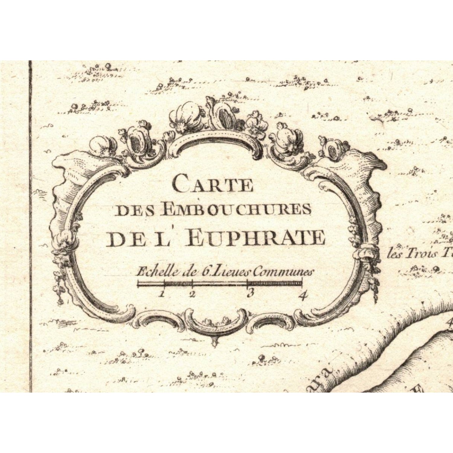 Stampa originale di Jacques Nicolas Bellin , pianta della foce del fiume Eufrate seconda meta del 1700