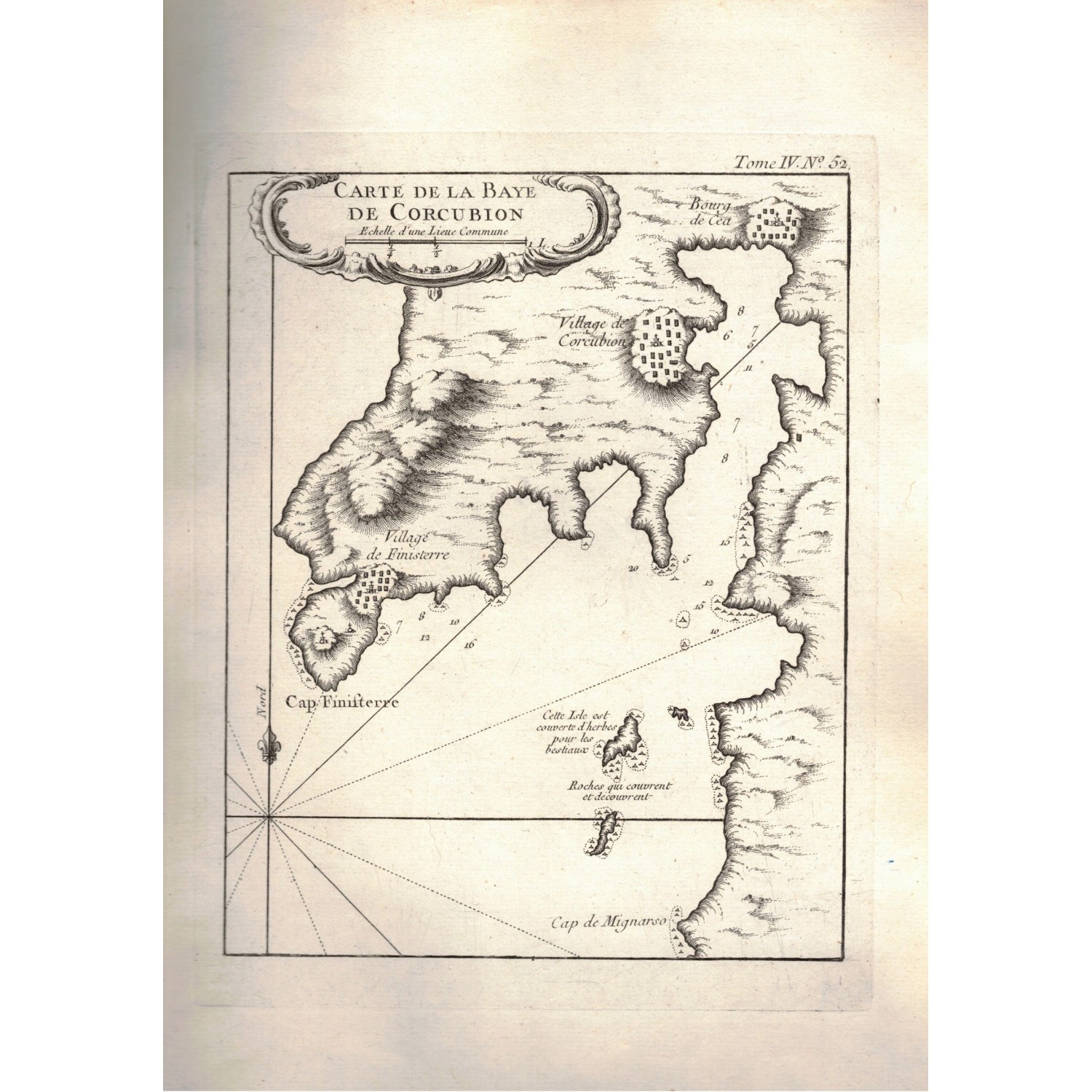 Stampa originale di Jacques Nicolas Bellin , pianta dela baia di Corcubion   , seconda meta del 1700