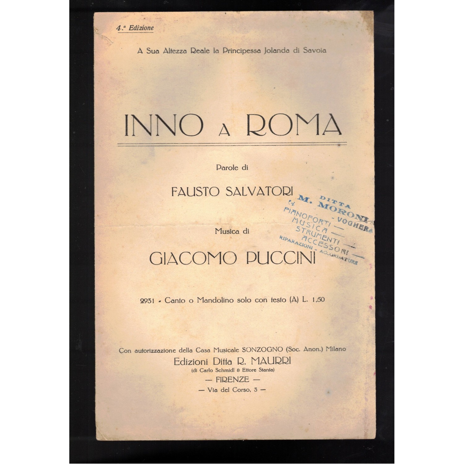 Inno a Roma di Fausto Salvatori musica di Giacomo Puccini