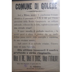 Manifesto murale Comune di Golese (Parma) Aprile 1928 Attentato al Re