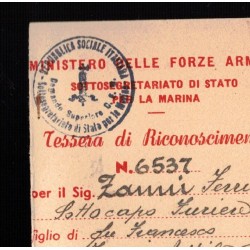 Tessera di riconoscimento Marina Repubblicana Repubblica Sociale Italiana 1944/45