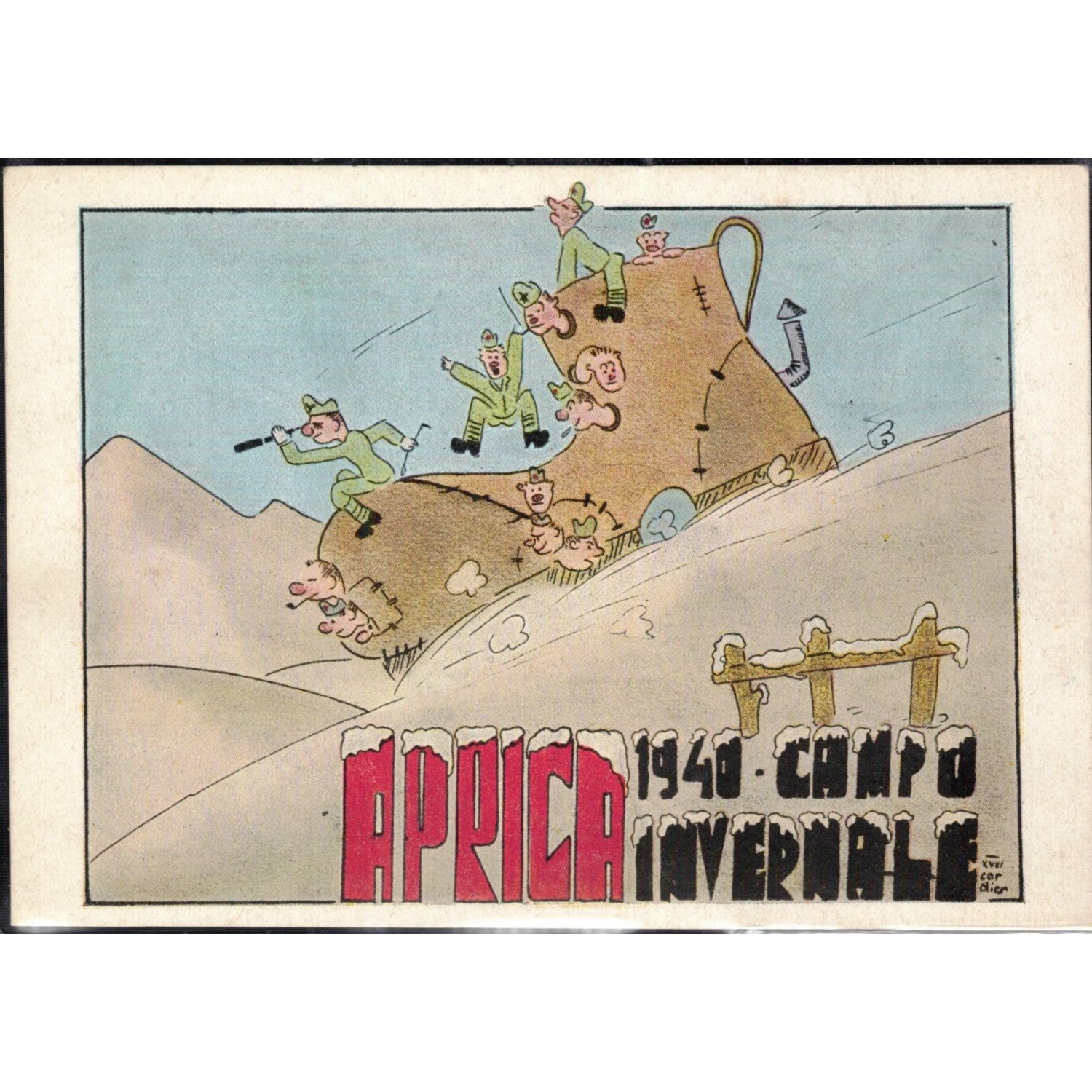 Cartolina Campo Invernale Scuola Militare di Milano Aprica 1940