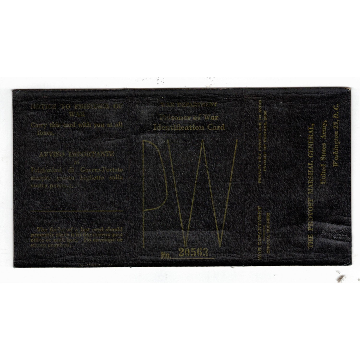Tessera di riconoscimento di un soldato italiano POW Prisoner of War