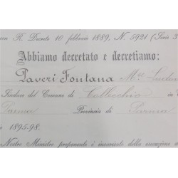 Decreto di nomina a Sindaco , Collecchio Parma , periodo Umberto I°