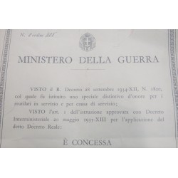 Interesting and rare certificate of Mutilated for Causes of Service for a Military