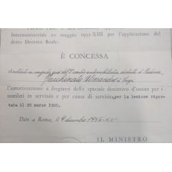 Interessante e raro attestato di Mutilato per Cause di Servizio per un Militare