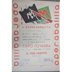 Attestato Opera Balilla promozione di un Avanguardista  a Capo Squadra