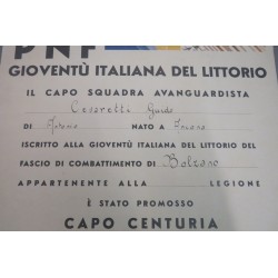 Attestato di promozione a CAPOCENTURIA Gioventu Italiana del Littorio