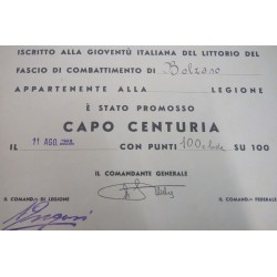 Attestato di promozione a CAPOCENTURIA Gioventu Italiana del Littorio