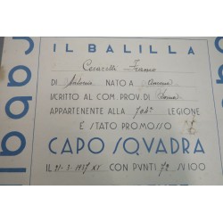 Attestato di promozione a CAPO SQUADRA Opera Balilla