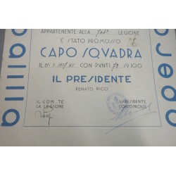 Attestato di promozione a CAPO SQUADRA Opera Balilla