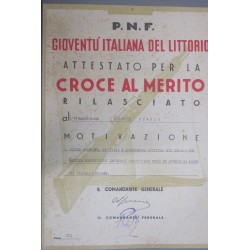 Attestato GIL Gioventu Italiana del Littorio Croce al Merito
