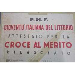 Attestato GIL Gioventu Italiana del Littorio Croce al Merito