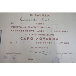 Attestato di promozione a Capo Squadra Opera Balilla Roma