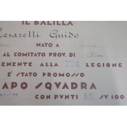Attestato di promozione a Capo Squadra Opera Balilla Roma