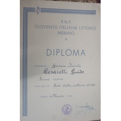 Attestato Diploma Primo Premio Ludi della Cultura 1940 Merano