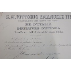 Attestato di concessione della Croce da Commendatore Ordine della  Corona d Italia 1938
