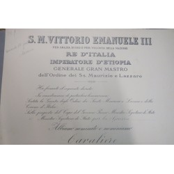 Attestato Diploma Croce da Cavaliere Ordine SS Maurizio e Lazzaro 1939