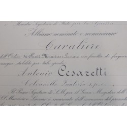 Attestato Diploma Croce da Cavaliere Ordine SS Maurizio e Lazzaro 1939