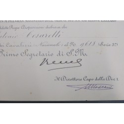 Attestato Diploma Croce da Cavaliere Ordine SS Maurizio e Lazzaro 1939