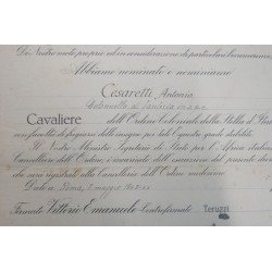Attestato Diploma concessione della Croce da Cavaliere dell Ordine della Stella Coloniale d Italia