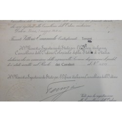 Attestato Diploma concessione della Croce da Cavaliere dell Ordine della Stella Coloniale d Italia