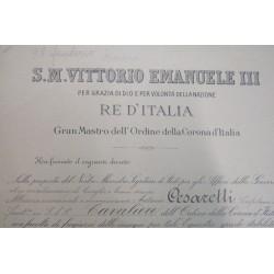 Attestato Diploma di concessione della Croce da Cavaliere dell Ordine della Corona d Italia