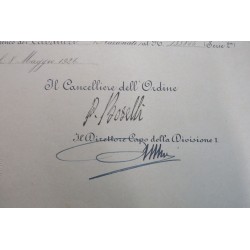 Certificate of granting the Knight's Cross of the Order of the Crown of Italy, Lieutenant Colonel Antonio Cesaretti