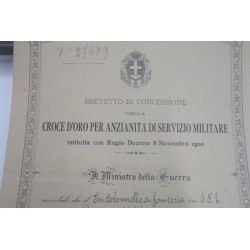 Attestato concessione di Croce d Oro di Anzianita di Servizio di Servizio  nel Regio Esercito