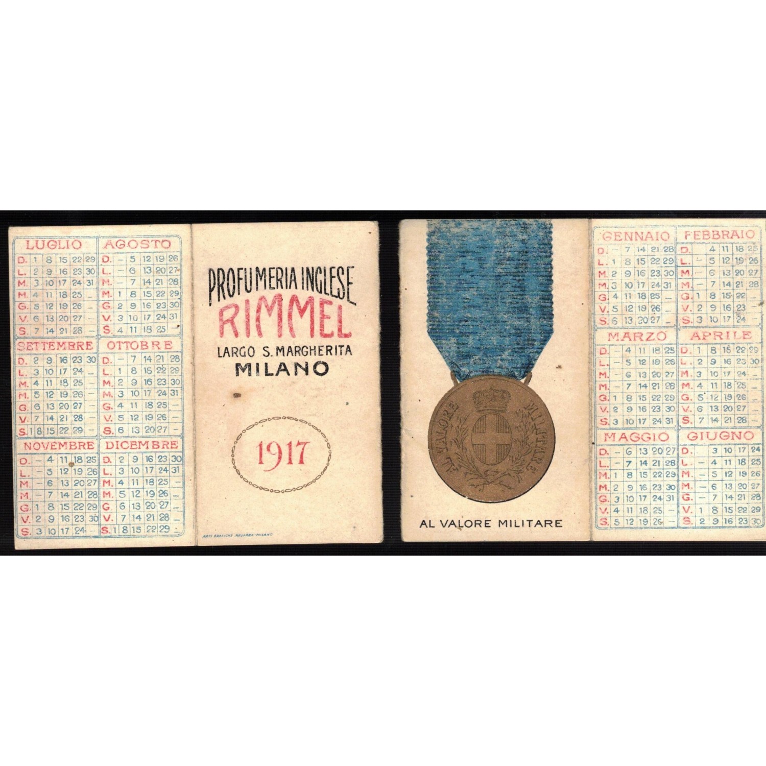 1917 War Year Calendar, classic advertising "barber" calendar of RIMMEL perfumery in Milan