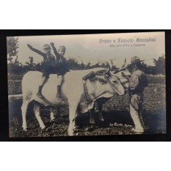 Cartolina di propaganda fascista i figli del Duce benito Mussolini Bruno e Vittorio