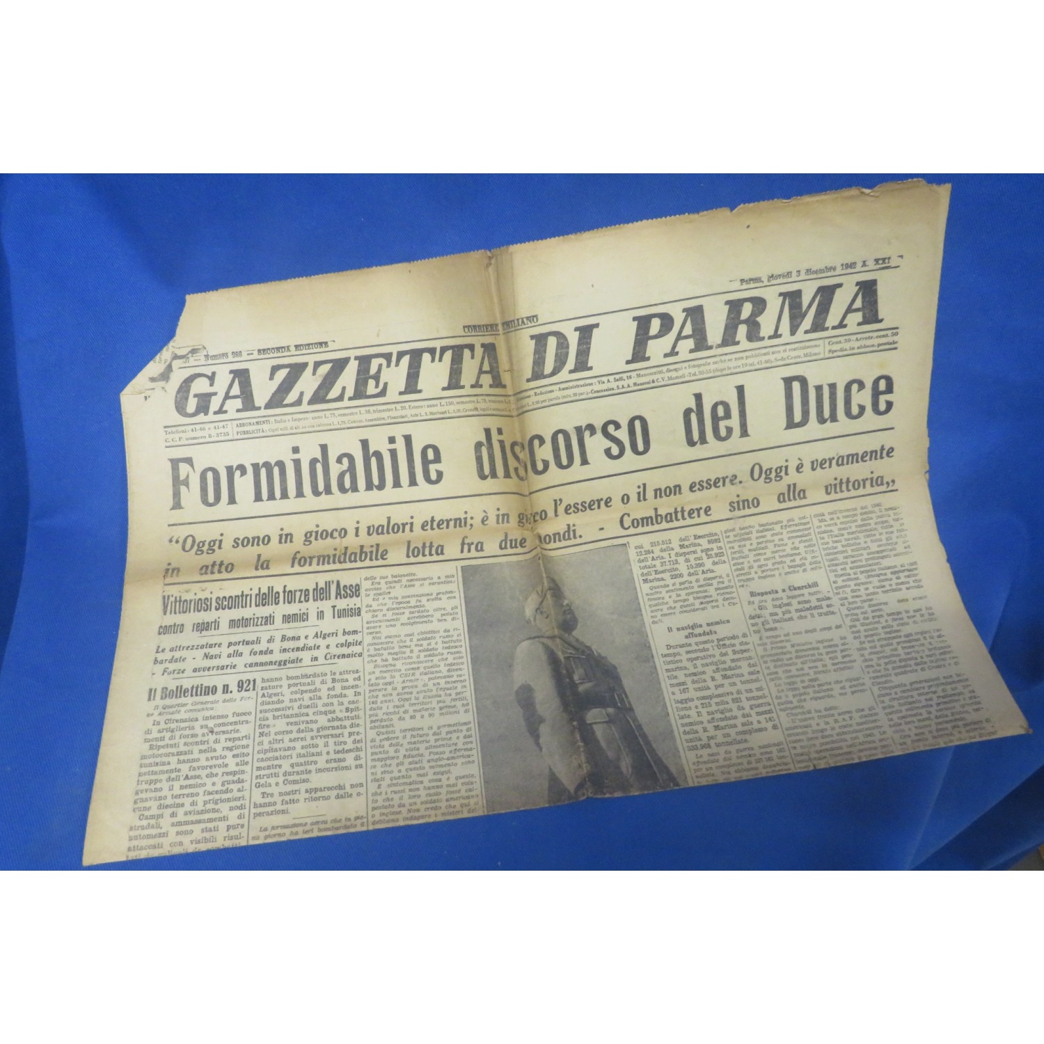 Quotidiano Gazzetta di Parma commenti sul discorso del Duce del 2 Dicembre 1942