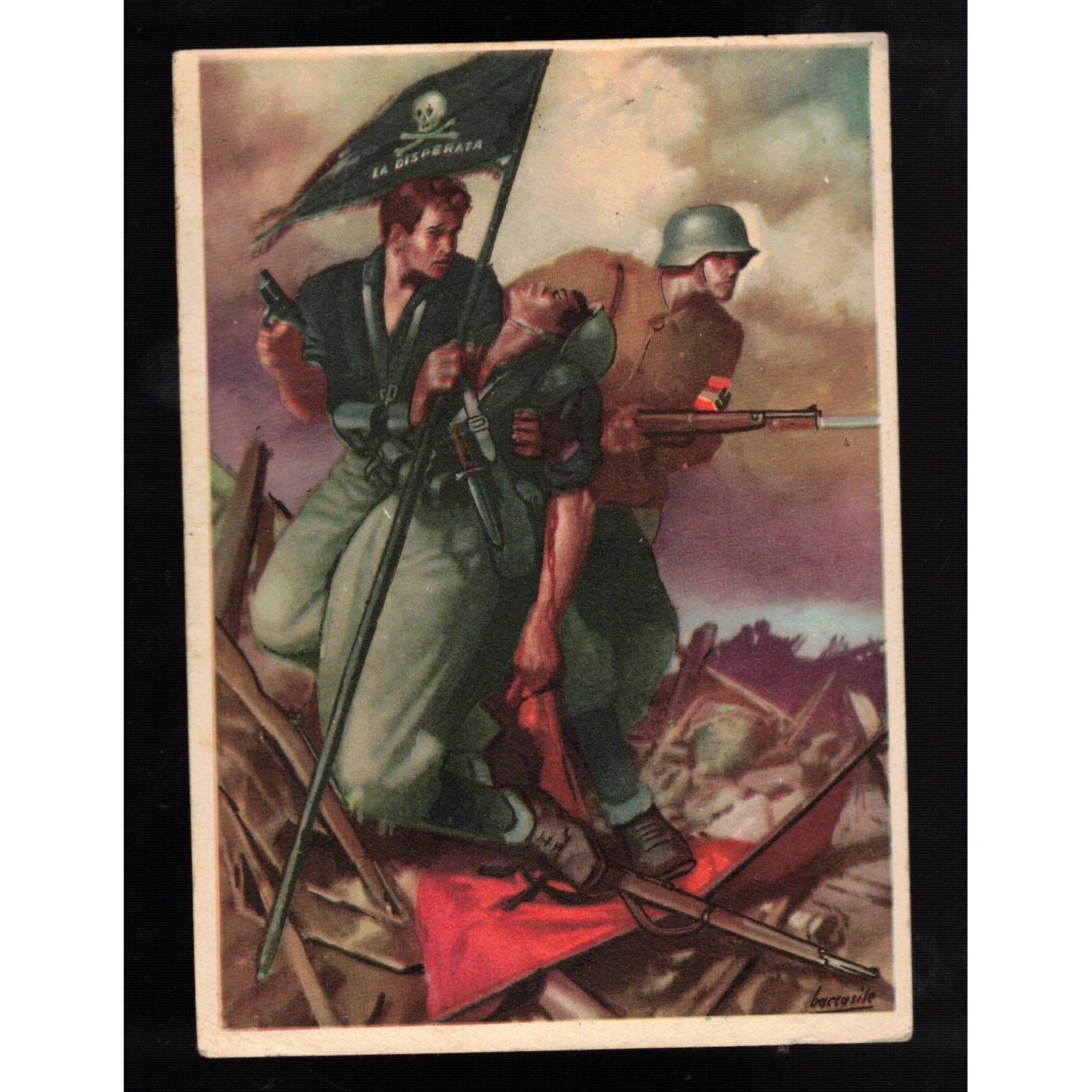 Postcard signed Boccasile "La DESPERATA", circulated