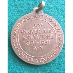 Medaglia in bronzo Genova Quarto Societa di Mutuo Soccorso "Eppur si Muove" 1861  1931