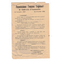 Volantino fiumano Associazione Toscana Legionari Di G. D Annunzio 1921